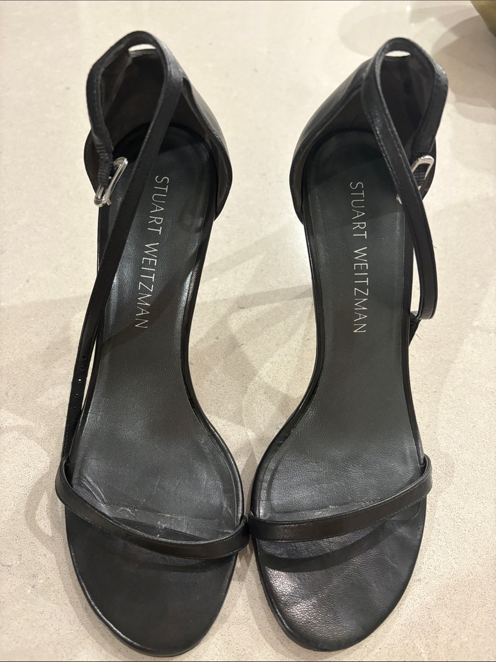 Stuart Weitzman black 4” ankle strap heels 7 well loved